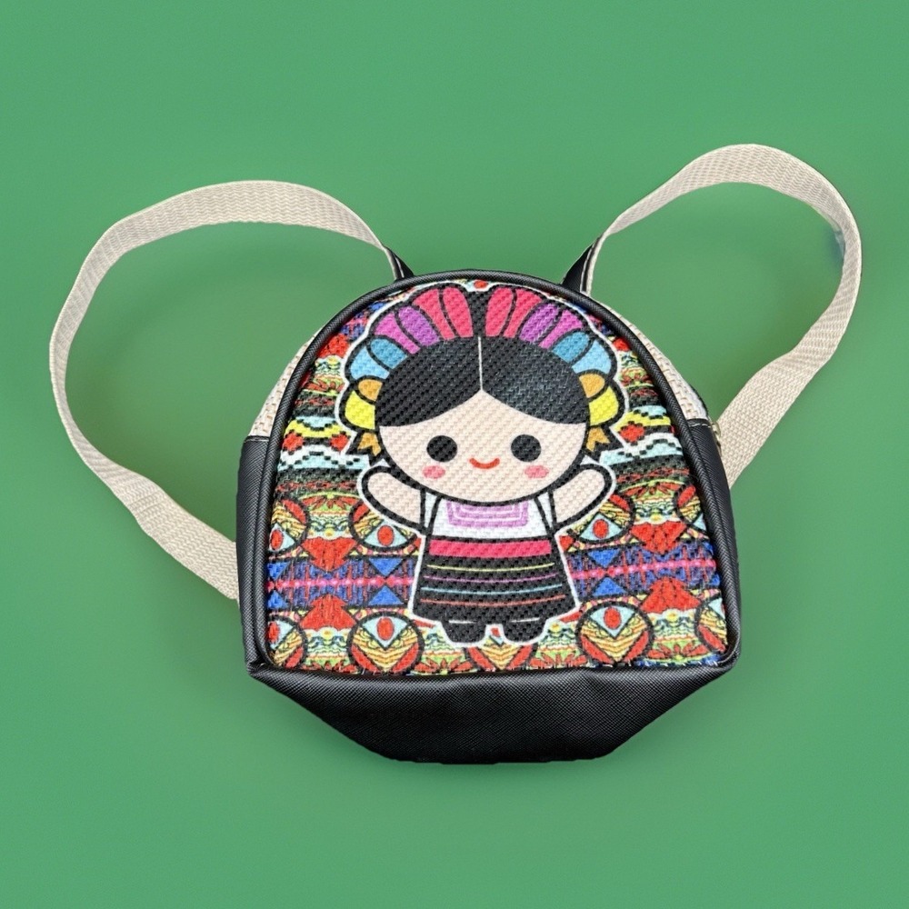 Mini Backpack Embroidered Frida Kahlo /Maria‎ Doll Design Small Mexican Colorful